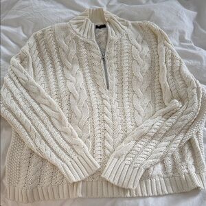 Jenni Kayne Cable Knit Half-Zip Turtleneck Sweater - Cream